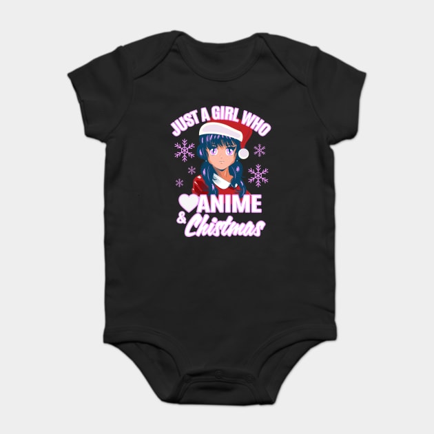 Just a Girl who Loves Anime & Christmas Manga Girl with Santa Hat Baby Bodysuit by creative